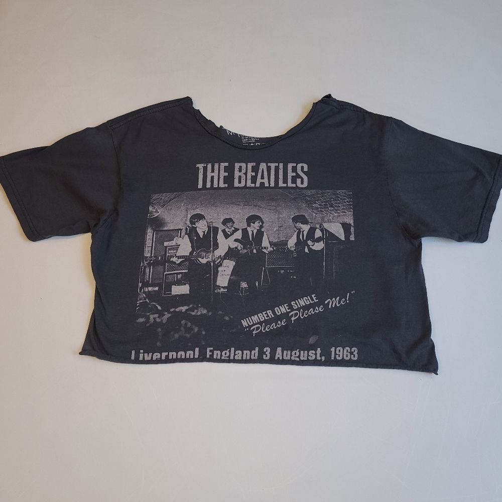 The Beatles custome distressed crop top tee sz M